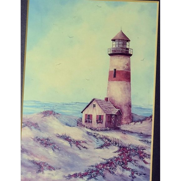 Art print: A Quiet Harbor by Sherry Masters Lighthouse 13" x 10.5" Framed - Picture 2 of 4